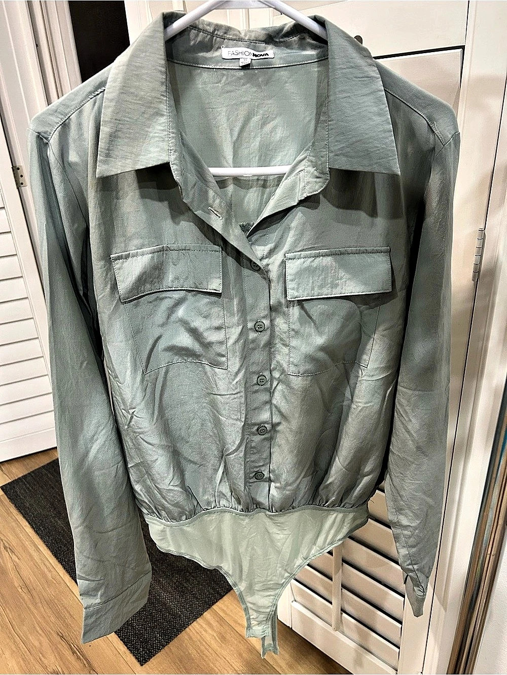 Fashion Nova Long Sleeve Utility Bodysuit in Green XL Like New